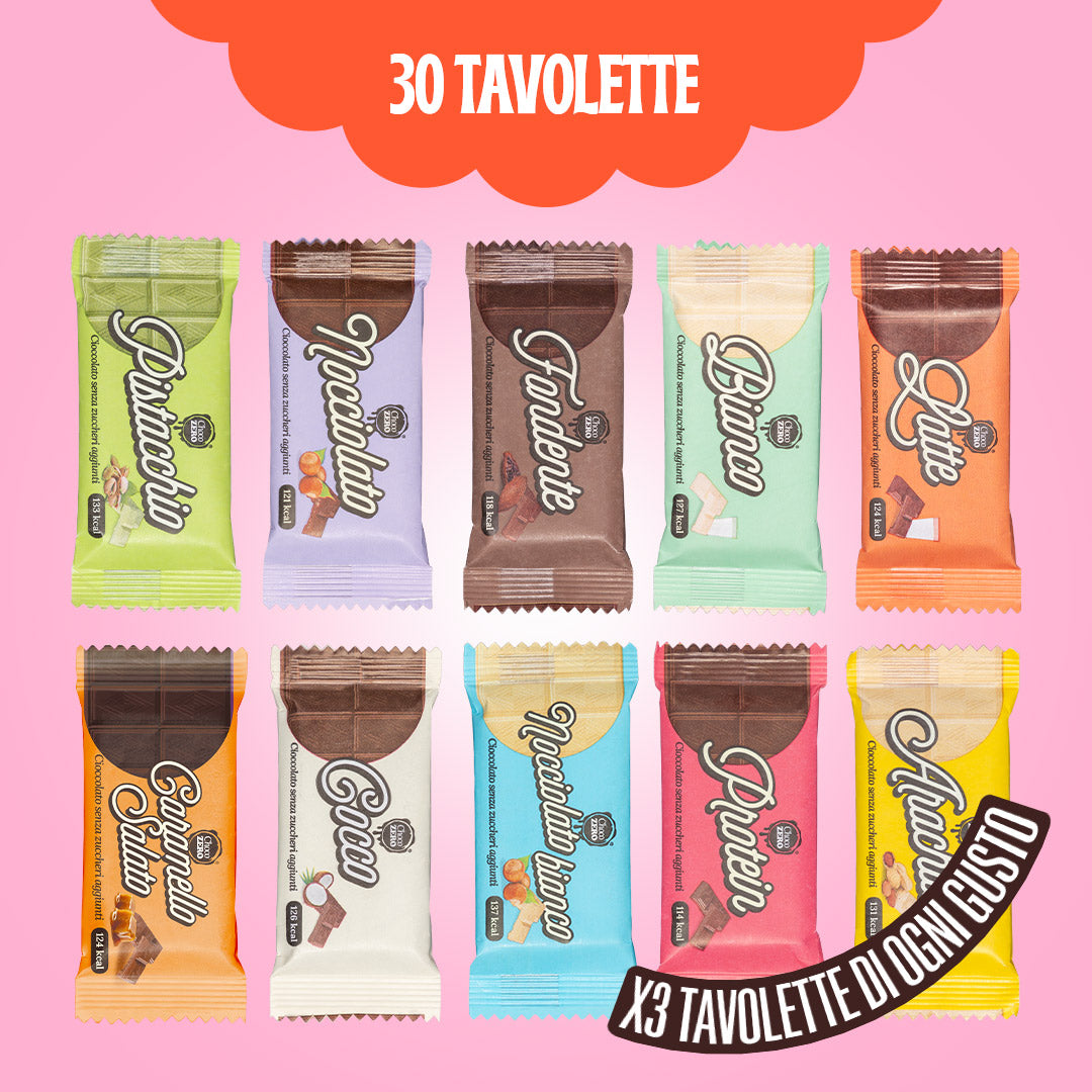 Mix 30 Tavolette al cioccolato senza zuccheri aggiunti - Tutti i gusti