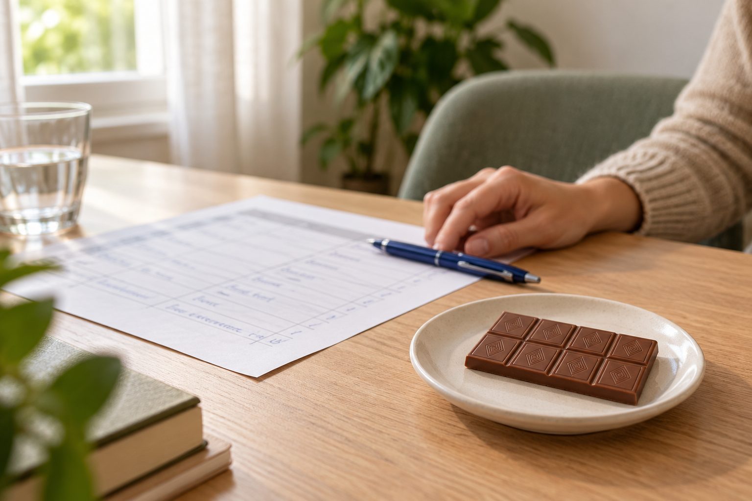 Un piano alimentare stampato su una scrivania, con una riga scritta a penna