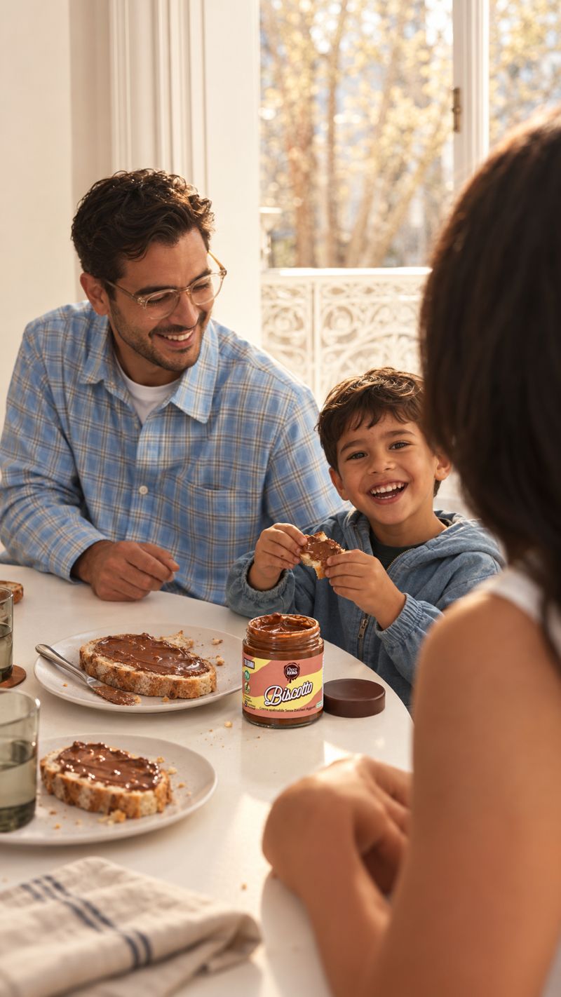 Papà e figlio a colazione con la crema Choco Zero