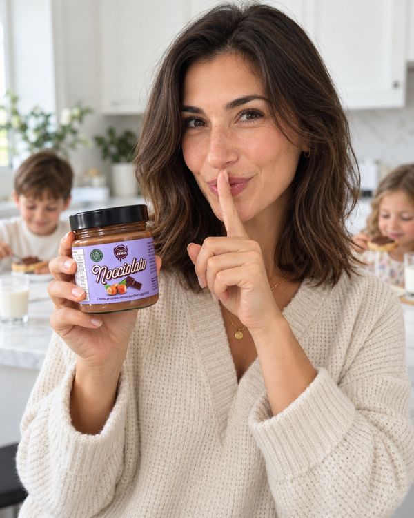 Mamma con il barattolo di crema Choco Zero